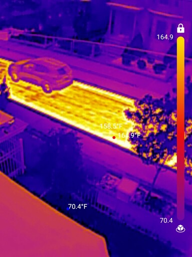 Thermal image of a road that was just repaved