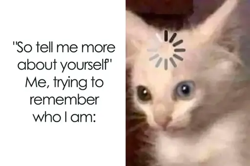 "So tell me more about yourself" Me, trying to remember who I am: *waiting animation*
