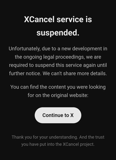 XCancel service is suspended until further notice