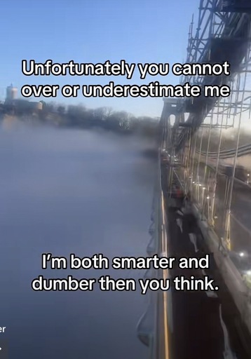 A photo of a river with the caption  Unfortunately you cannot over or underestimate me
I'm both smarter and dumber then you think.”